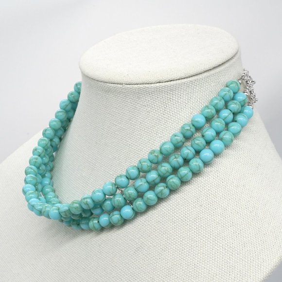 Turquoise 3 tier necklace with silver chain. - Picture 3 of 4